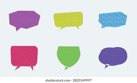 A vibrant vector collection of modern speech bubbles featuring geometric shapes, subtle line patterns, and textured fills. Perfect for comic book dialogue, messaging app elements, social media posts, promotional banners, chat boxes, and creative vector illustrations.

#SpeechBubbles #VectorArt #GraphicDesign #TextFrames #ChatBox #DesignElements #VectorIllustration #CreativeAssets #PatternDesign #ComicBubbles