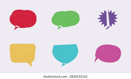 A vibrant vector collection of textured paper-style speech bubbles and dialog elements. Features bright red, green, yellow, cyan, pink, and a purple starburst burst frame with unique textures and geometric tails. Ideal for comic strips, social media posts, web banners, promotional sales tags, and creative UI UX graphics.
#SpeechBubble #VectorArt #GraphicDesign #ComicBubbles #TextFrame #ChatBox #DesignElements #CreativeVector #DialogBox #Illustration #WebDesign #BannerDesign #SocialMediaGraphics #PaperCutDesign #VectorGraphics