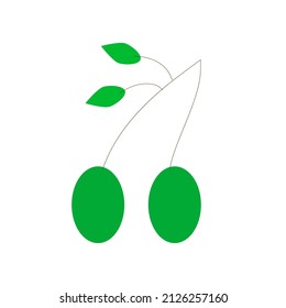 Vibrant vector color icon of olives on long thin twigs with green leaves. Modern sign in flat style perfect for advertisement, web sites, banners, books etc