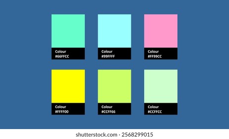 A vibrant vector color palette featuring six pastel shades, perfect for design projects. Includes a mix of bright and soft colors, ideal for creating eye catching visuals