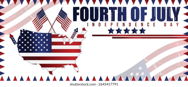 A vibrant vector design commemorating the Fourth of July with patriotic elements.