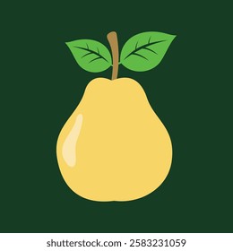 A vibrant vector design of a fresh pear fruit, featuring smooth curves, rich yellow-green tones, and a subtle gradient for a realistic touch. The pear is accompanied by a single green leaf, adding a n