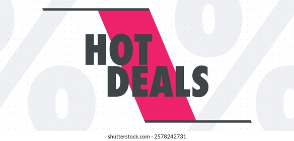 Vibrant vector design with "HOT DEALS" in bold, retro font. Dynamic background creates eye-catching, attention-grabbing look for sales, promotions, discount designs. Versatile for retail, e-commerce