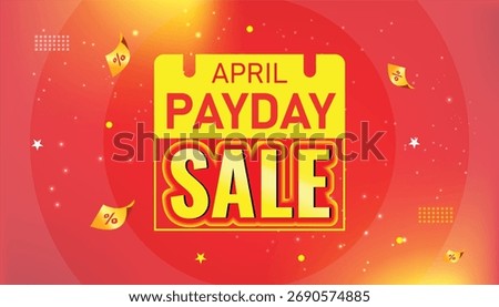 Vibrant vector design for an "Payday Sale" with bold yellow text on a calendar icon, set against a red-orange background.