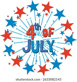 Vibrant vector design with red and blue stars celebrating Independence Day. Dynamic composition with festive typography