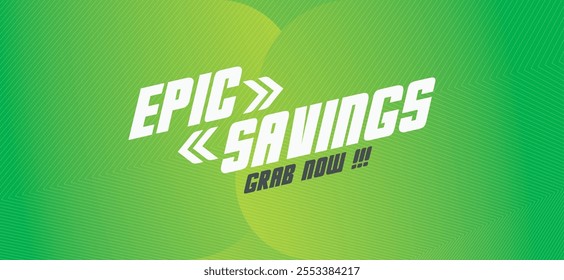 Vibrant vector with "EPIC SAVINGS" in bold, retro font. Dynamic background creates eye-catching look for sales, promotions, discounts. Versatile for retail, e-commerce, marketing