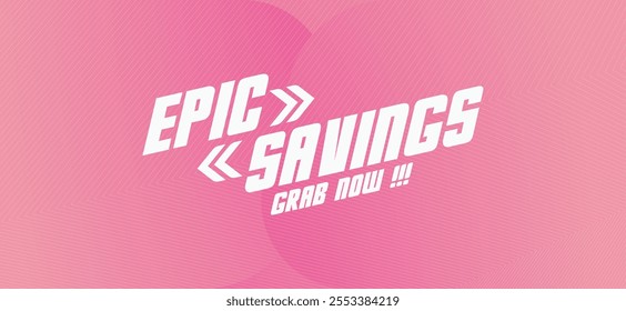 Vibrant vector with "EPIC SAVINGS" in bold, retro font. Dynamic background creates eye-catching look for sales, promotions, discounts. Versatile for retail, e-commerce, marketing