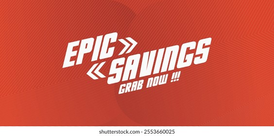 Vibrant vector with "EPIC SAVINGS" in bold, retro font. Dynamic background creates eye-catching look for sales, promotions, discounts. Versatile for retail, e-commerce, marketing