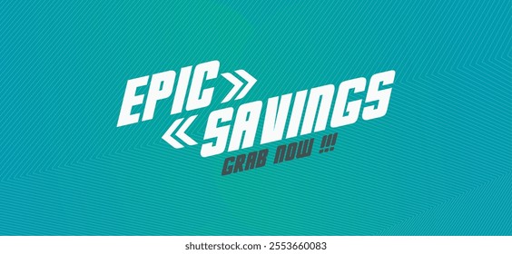 Vibrant vector with "EPIC SAVINGS" in bold, retro font. Dynamic background creates eye-catching look for sales, promotions, discounts. Versatile for retail, e-commerce, marketing