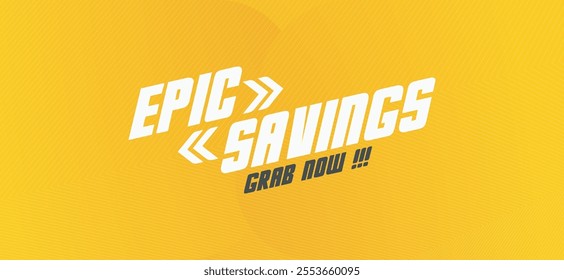 Vibrant vector with "EPIC SAVINGS" in bold, retro font. Dynamic background creates eye-catching look for sales, promotions, discounts. Versatile for retail, e-commerce, marketing