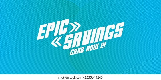 Vibrant vector with "EPIC SAVINGS" in bold, retro font. Dynamic background creates eye-catching look for sales, promotions, discounts. Versatile for retail, e-commerce, marketing