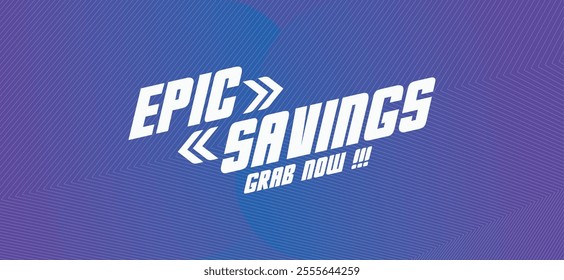 Vibrant vector with "EPIC SAVINGS" in bold, retro font. Dynamic background creates eye-catching look for sales, promotions, discounts. Versatile for retail, e-commerce, marketing