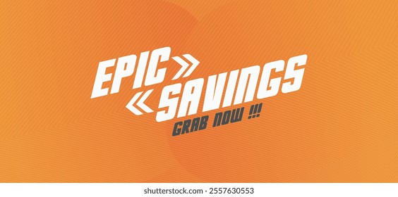 Vibrant vector with "EPIC SAVINGS" in bold, retro font. Dynamic background creates eye-catching look for sales, promotions, discounts. Versatile for retail, e-commerce, marketing