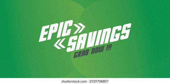 Vibrant vector with "EPIC SAVINGS" in bold, retro font. Dynamic background creates eye-catching look for sales, promotions, discounts. Versatile for retail, e-commerce, marketing