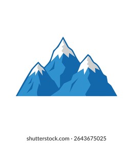 A vibrant vector EPS icon depicting blue mountains with snowy peaks, ideal for themes of outdoor adventure, travel, nature, hiking, and alpine landscapes.