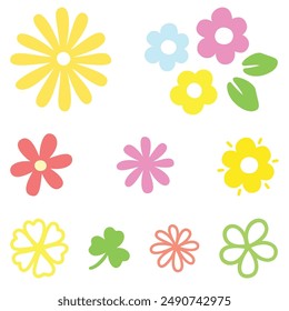 Decoraciones florales de Vector vibrante en una Variedad de Colores, con un estilo minimalista y adorable. Estos Coloridos Diseños Pastel Son Perfectos Para Añadir Un Toque Encantador A Cualquier Proyecto.
