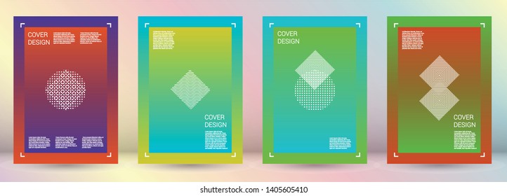 Vibrant Vector Geometric Cover Design with Gradient and Abstract Lines and Figures for your Business. Mockup Design with Hologram, Gradient Effect for Performance.