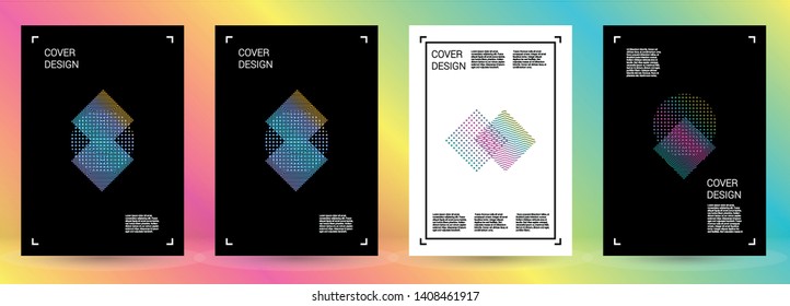 Vibrant Vector Geometric Cover Design with Gradient and Abstract Lines and Figures for your Business. Layout Design with Hologram, Gradient Effect for Electronic Festival.