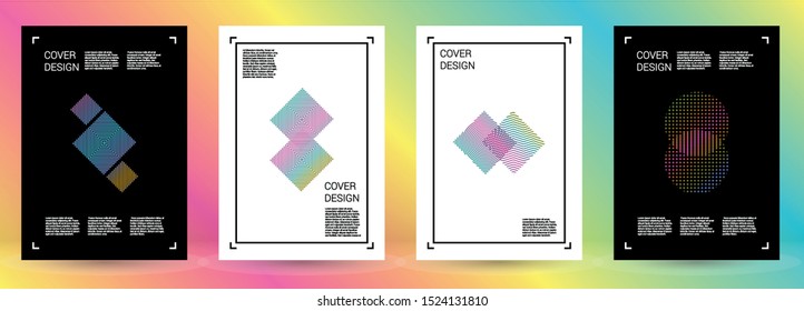 Vibrant Vector Geometric Cover Design with Gradient and Abstract Lines and Figures for your Business. Coverage Design with Hologram, Gradient Effect for Electronic Festival.