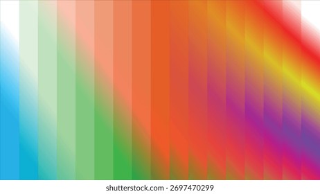 A vibrant vector graphic featuring a single, complex design with a blend of geometric shapes and text, utilizing a full CMYK color spectrum.