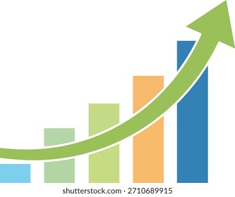 Un gráfico de Vector vibrante que muestra un gráfico de barras de Vertical con una flecha que se mueve hacia arriba, que simboliza el progreso del negocio, el crecimiento financiero y el éxito del mercado. Excelente para mostrar resultados positivos y visualización de datos.
