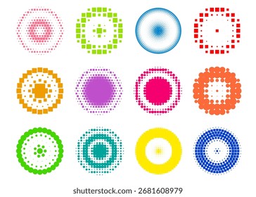 Vibrant vector halftone circle patterns