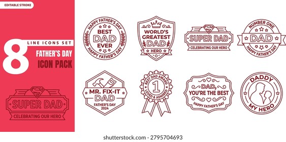 A vibrant vector icon set celebrating Father's Day, featuring badges, superhero themes, and a distinctive silhouette style.