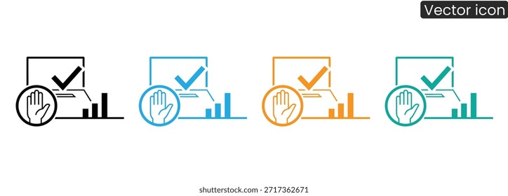 Vibrant vector icons depicting hands stopping checkmarks on graphs