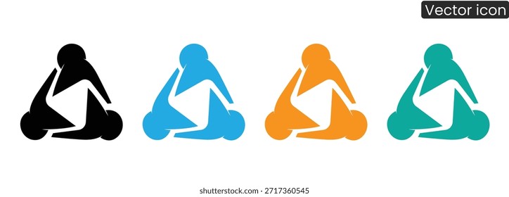 Iconos vectoriales vibrantes de cuatro poses de yoga en diferentes colores para la atención plena y la relajación