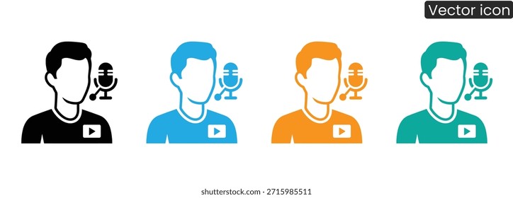 Iconos vectoriales vibrantes de hombres hablando con micrófonos, perfectos para podcasts y contenido de medios en línea