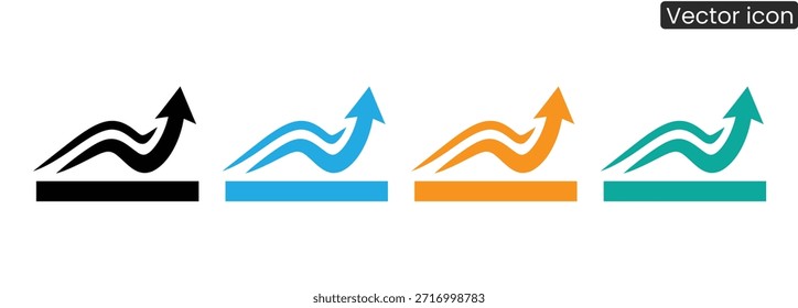 Iconos vectoriales vibrantes que muestran tendencias crecientes en cuatro colores para uso comercial
