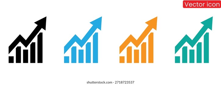 Vibrant vector icons showing growing business chart graphs in four colors