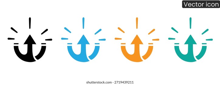 Lebendige Vektorsymbole mit wachsenden Pfeilen mit dynamischen Lichteffekten, ideal für geschäftliche und technische Designs