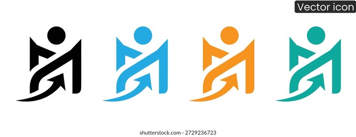 Iconos vectoriales vibrantes de figuras de palo en movimiento, transmitiendo trabajo en equipo y movimiento dinámico