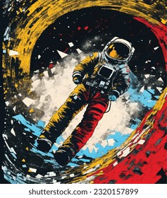 Vibrant Vector Illustration of an Astronaut Adrift in Space. Astral Kaleidoscope