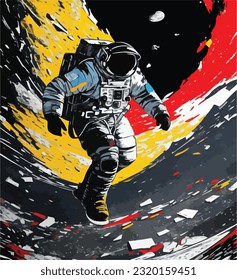 Vibrant Vector Illustration of an Astronaut Adrift in Space. Galactic Kaleidoscope