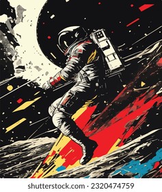 vibrant vector illustration of an astronaut adrift in space. astral hues