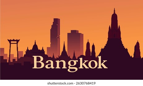 A vibrant vector illustration of Bangkok, featuring the skyline with temples, the river with floating markets, and the iconic Grand Palace, encapsulating the city’s rich culture