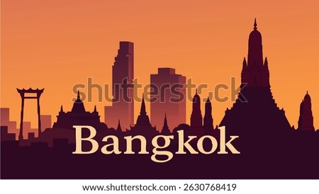 A vibrant vector illustration of Bangkok, featuring the skyline with temples, the river with floating markets, and the iconic Grand Palace, encapsulating the city’s rich culture