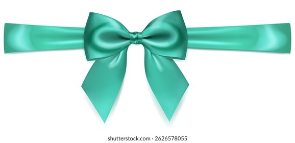 Uma ilustração vetorial vibrante com belo arco brilhante azul claro grande com fita horizontal e sombra suave sobre fundo branco, perfeito para embrulhar presente ou fins decorativos.