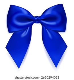 A vibrant vector illustration with beautiful large blue shiny bow with soft shadow on white background, perfect for decorative purposes.