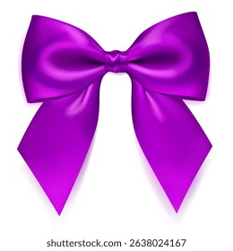 A vibrant vector illustration with beautiful large purple shiny bow with soft shadow on white background, perfect for decorative purposes.