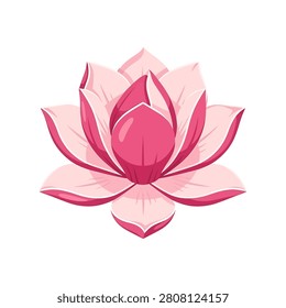 A vibrant vector illustration of a blooming pink lotus flower with layered petals and soft shading isolated on a white background