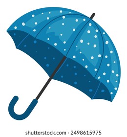 Vibrant vector illustration of a blue umbrella with a polka dot pattern