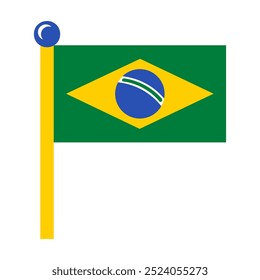 A vibrant vector illustration of a Brazilian flag in a flat cartoon style. Tourism campaigns, design brochures, flyers, or packaging