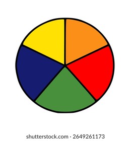 Vibrant vector illustration of a circular color palette divided into five bold segments: yellow, orange, red, dark blue, and green, featuring a distinct black outline.