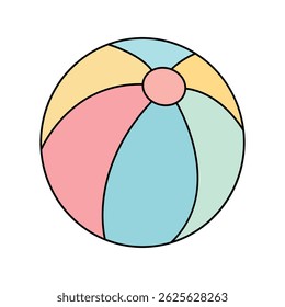 Vibrant vector illustration of a classic inflatable beach ball with pastel colored panels. Perfect for summer themes, vacation graphics, and playful designs. Download this fun beach ball vecto