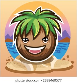 Vibrant vector illustration of Coco Tropical with coconut palm leaf hair on a summer day.