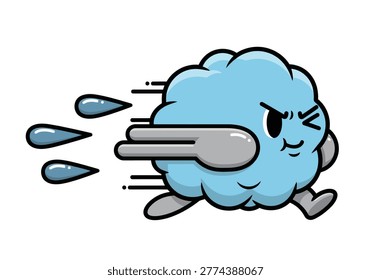 Vibrant vector illustration of a cute blue cloud mascot running at high speed. Ideal for weather apps, express delivery services, and energetic branding for efficient business solutions.
