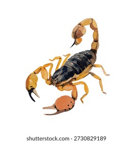 Ilustração vetorial vibrante de um escorpião perigoso, isolado em fundo transparente. Ideal para projetos de design educacionais, desérticos ou de vida selvagem.